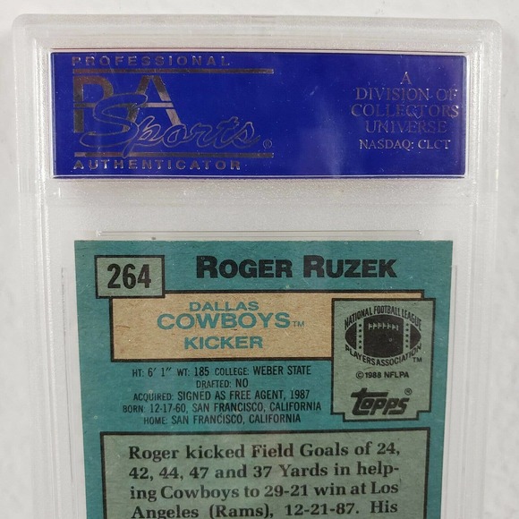 ROGER RUZEK 1988 Topps Football Card #264 Graded PSA 8 GEM MT Cowboys - Picture 3 of 4
